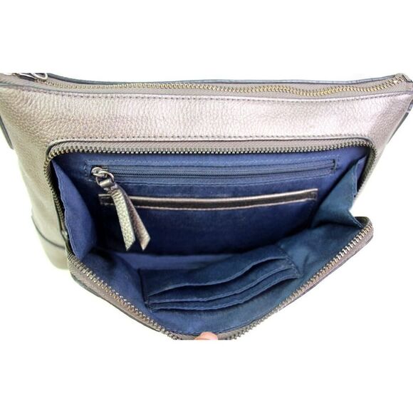 Cole Haan METALLIC BROWN REAL LEATHER ZIP X-BODY ORGANIZER SHOULDER BAG HANDBAG - Picture 5 of 16